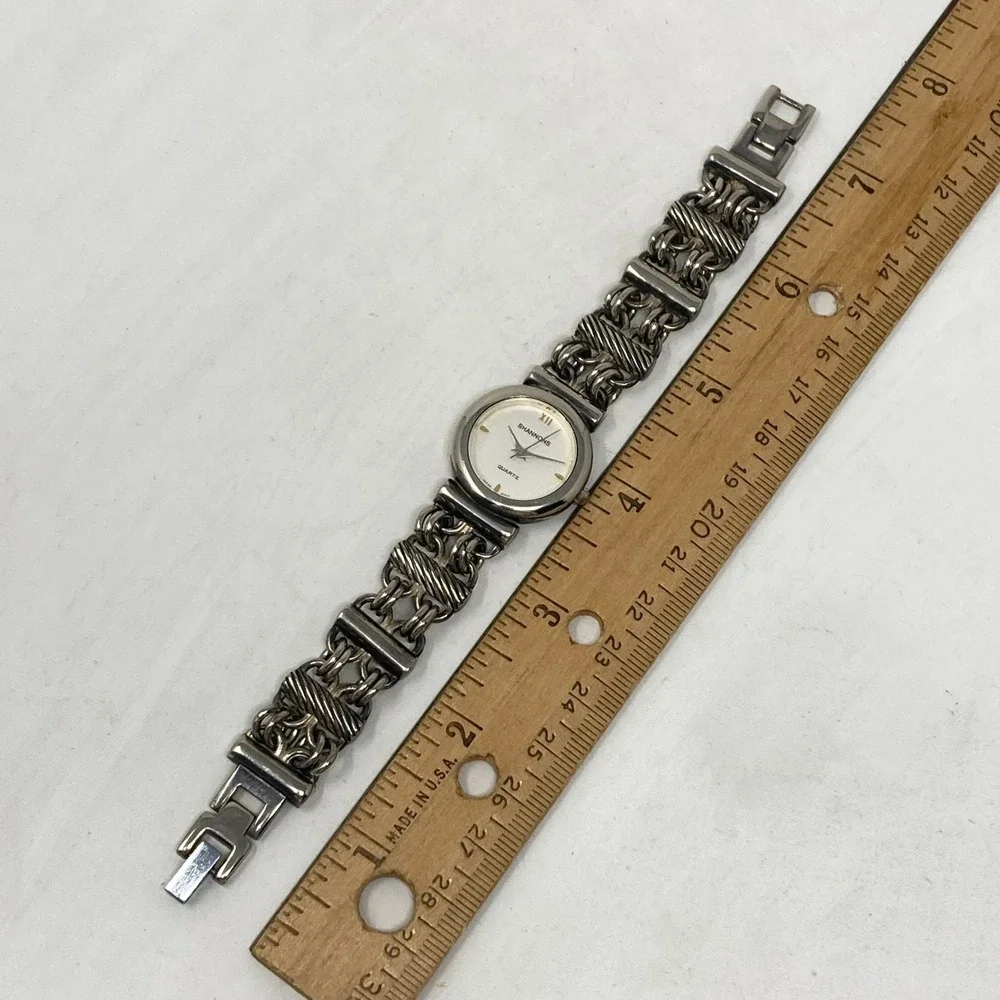 Vtg Shannons Watch Women 25mm Silver Tone Chain Link Band New Battery 6.5